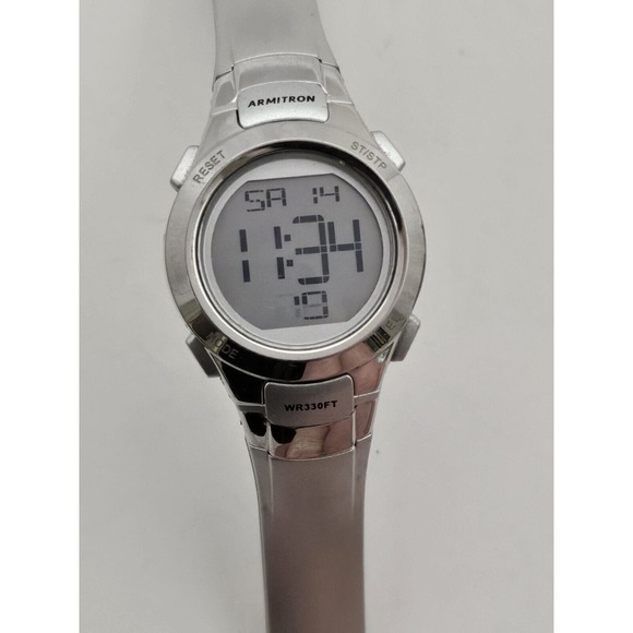 Armitron Pro Sport 45/7012 Digital Watch Silver Tone Silver Silicone Day Date - Picture 10 of 11